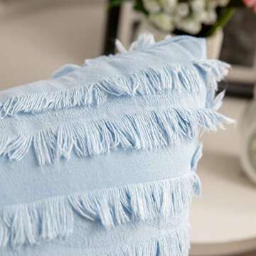 MIULEE Set of 2 Decorative Boho Throw Pillow Covers Linen Striped Jacquard Pattern Cushion Covers for Sofa Couch Living Room Bedroom 18x18 Inch Light Blue