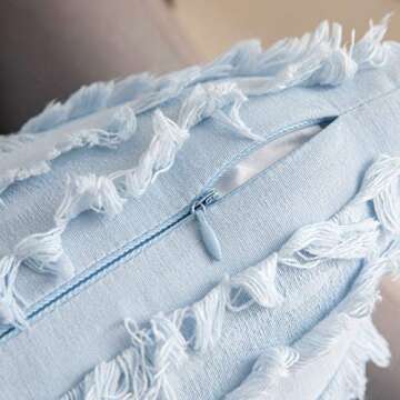 MIULEE Set of 2 Decorative Boho Throw Pillow Covers Linen Striped Jacquard Pattern Cushion Covers for Sofa Couch Living Room Bedroom 18x18 Inch Light Blue