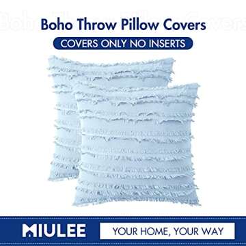 MIULEE Set of 2 Decorative Boho Throw Pillow Covers Linen Striped Jacquard Pattern Cushion Covers for Sofa Couch Living Room Bedroom 18x18 Inch Light Blue