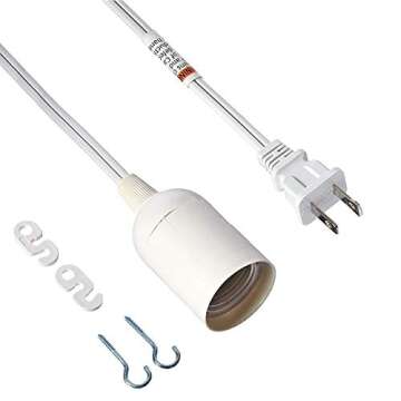Simple Deluxe 20 Feet Extension Hanging Lantern Pendant Light Lamp Cord Cable E26 Socket (No Bulb Included), White