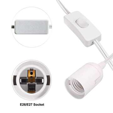 Simple Deluxe 20 Feet Extension Hanging Lantern Pendant Light Lamp Cord Cable E26 Socket (No Bulb Included), White