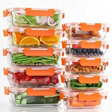 Glass Meal Prep Containers 10-Pack - Airtight & Stylish
