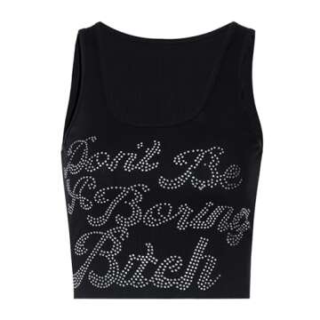 Avanova Women Graphic Sleeveless Crop Tops Ribbed Knit Top Scoop Neck Tank Casual T Shirts Letter Black Small