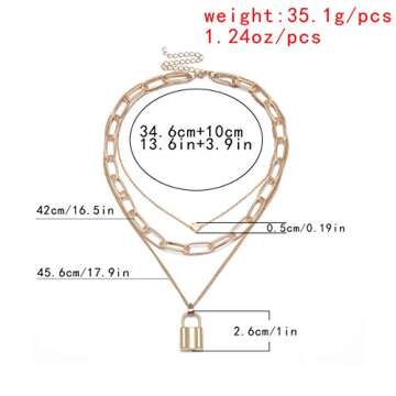 Salircon Silver Layered Necklace Aesthetic Punk Jewelry Lock and Key Thick Chain Necklaces for Women Men Edgy Jewelry (Gold Heart Lock Necklace)