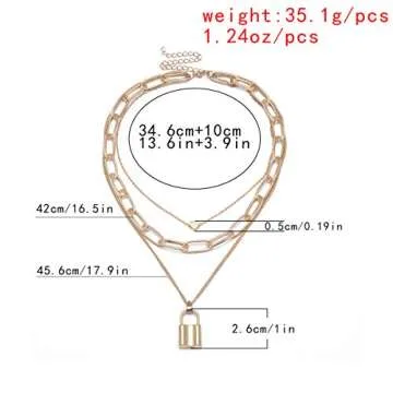 Salircon Silver Layered Necklace Aesthetic Punk Jewelry Lock and Key Thick Chain Necklaces for Women Men Edgy Jewelry (Gold Heart Lock Necklace)