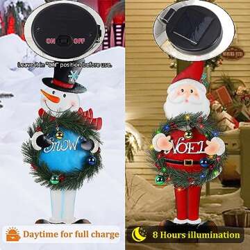 Juegoal 2 Pack Lighted Christmas Outdoor Decorations, 30" Solar Snowman & Santa Claus Xmas Yard Sign...