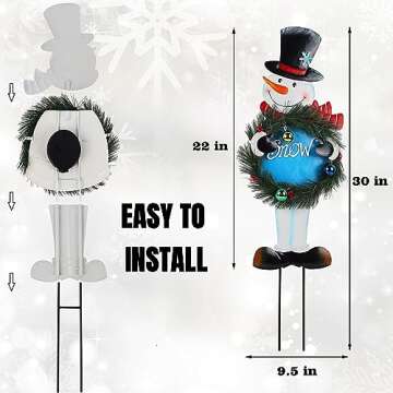 Juegoal 2 Pack Lighted Christmas Outdoor Decorations, 30" Solar Snowman & Santa Claus Xmas Yard Signs, Garden Metal Stakes with Colorful Lights, Holiday New Year Winter Walkway Patio Lawn DecorJuegoal