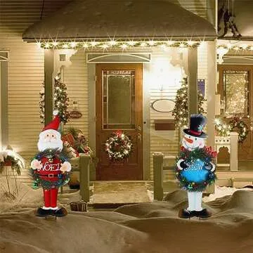 Juegoal 30" Christmas Outdoor Solar Decorations - Santa & Snowman