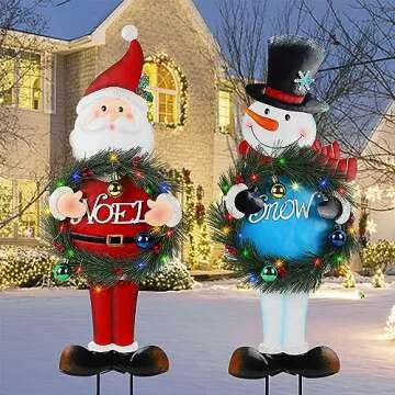 Juegoal 30" Christmas Outdoor Solar Decorations - Santa & Snowman