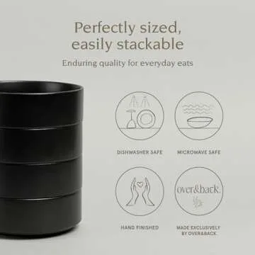 over&back Stackable Cereal Bowl Set - Stoneware Dishes - Comes with 4 Cereal Bowls - Easy-to-Stack B...