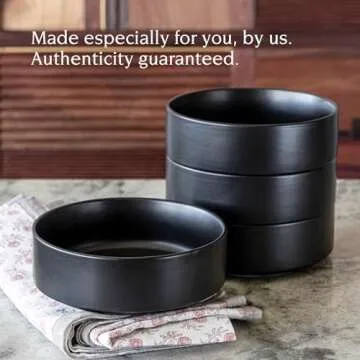 over&back Stackable Cereal Bowl Set - Stoneware Dishes - Comes with 4 Cereal Bowls - Easy-to-Stack Breakfast Place Settings - 6.2" x 6.2" x 2.2" - 25oz - Semi-Matte Black
