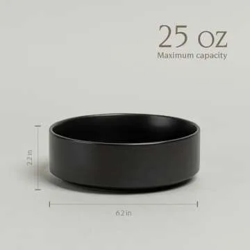 over&back Stackable Cereal Bowl Set - Stoneware Dishes - Comes with 4 Cereal Bowls - Easy-to-Stack Breakfast Place Settings - 6.2" x 6.2" x 2.2" - 25oz - Semi-Matte Black