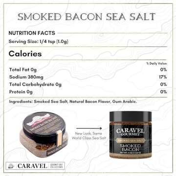 Smoked Bacon Salt - Bacon Seasoning Great for Cooking or as a Finishing Salt - Alderwood Smoked Fine Sea Salt - 4 oz. Stackable Jar - Caravel Gourmet Salt