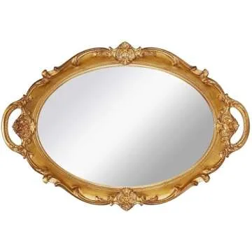 XPXKJ Vintage Mirror Tray Gold Framed Wall Mirror- Antique Decor for Home & Baroque Rooms - Cute Jewelry Plate Tray Combo -Gold