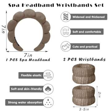 Spa Headbands for Washing Face Wristband Set Sponge Makeup Skincare Headband Wrist Towels Bubble Sof...