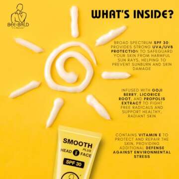 Bee Bald SMOOTH PLUS Head & Face Moisturizer with SPF 30 Sunscreen Lotion Protecting Skin From Harmful UVA/UVB Rays While Hydrating, Moisturizing and Toning, 1.7 Fl Oz