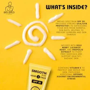Bee Bald SMOOTH PLUS Head & Face Moisturizer with SPF 30 Sunscreen Lotion Protecting Skin From Harmful UVA/UVB Rays While Hydrating, Moisturizing and Toning, 1.7 Fl Oz