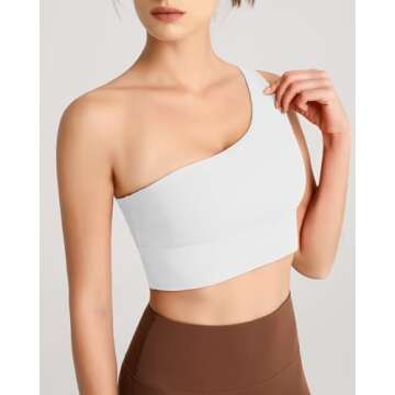 QUEENIEKE Womens One Shoulder Sports Bra Workout Strap Yoga Bras Cute Medium Support Tops Tank Gym Sexy Athletic Top White Large