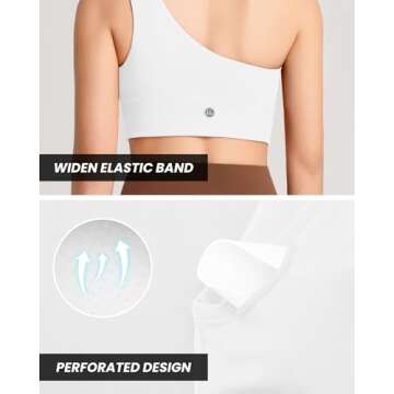 QUEENIEKE Womens One Shoulder Sports Bra Workout Strap Yoga Bras Cute Medium Support Tops Tank Gym Sexy Athletic Top White Large