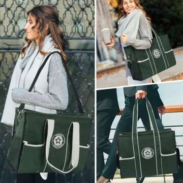 ABAMERICA The Tote Bag for Women Large Work Tote Bags Embroidery With 8/13 Pockets Zipper for Travel...