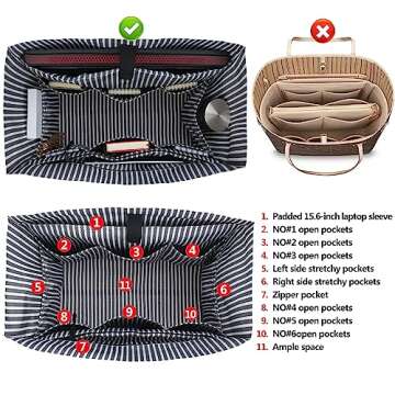 ABAMERICA The Tote Bag for Women Large Work Tote Bags Embroidery With 8/13 Pockets Zipper for Travel School Design from USA (B05- Embroidery Star Green)