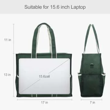 ABAMERICA The Tote Bag for Women Large Work Tote Bags Embroidery With 8/13 Pockets Zipper for Travel School Design from USA (B05- Embroidery Star Green)