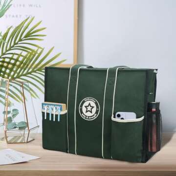 ABAMERICA The Tote Bag for Women Large Work Tote Bags Embroidery With 8/13 Pockets Zipper for Travel School Design from USA (B05- Embroidery Star Green)