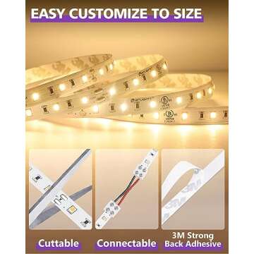 HitLights 24V LED Strip Lights Warm White 3000K, 26.2ft Cuttable Tape Backed 3oz PCB, UL Listed, 1325 Lumen/m, CRI>95, IP20, Lighting for Bedroom, Kitchen, Under Cabinets (Power Source Not Included)