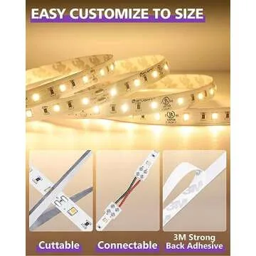 HitLights 24V LED Strip Lights Warm White 3000K, 26.2ft Cuttable Tape Backed 3oz PCB, UL Listed, 1325 Lumen/m, CRI>95, IP20, Lighting for Bedroom, Kitchen, Under Cabinets (Power Source Not Included)