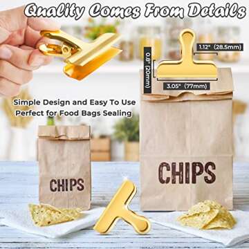 6 Packs Gold Chip Clips Bag Clips Food Clips, Bag Clips for Food, Clips for Food Packages, Air Tight...