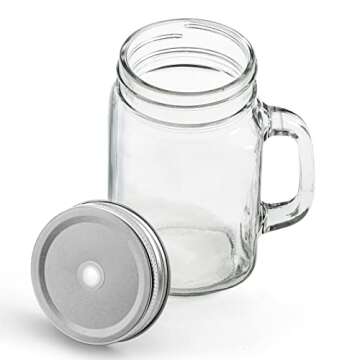 Tosnail 6 Pack 16 Oz. Mason Jar Mugs with Handle, Tin Lid and Plastic Straws - Old Fashion Drinking Glasses for Party or Daily Use