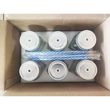 Tosnail 6 Pack 16 Oz. Mason Jar Mugs with Handle, Tin Lid and Plastic Straws - Old Fashion Drinking Glasses for Party or Daily Use