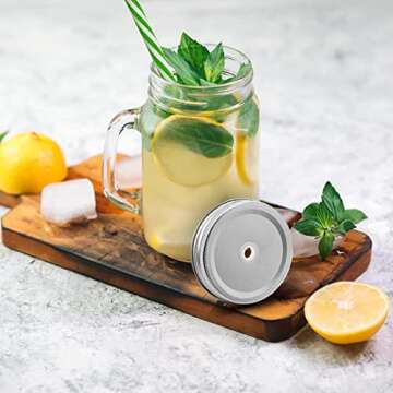 Tosnail 6 Pack 16 Oz. Mason Jar Mugs with Handle, Tin Lid and Plastic Straws - Old Fashion Drinking Glasses for Party or Daily Use