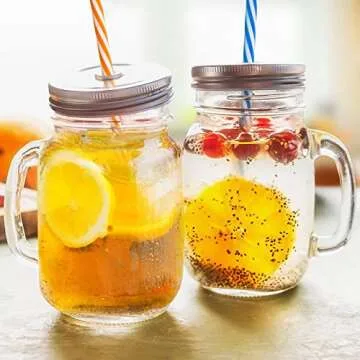 Tosnail 6 Pack Mason Jar Mugs with Handles and Straws