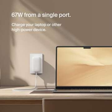 Belkin BoostCharge 3-Port USB-C Wall Charger with PPS 67W, USB-C PD 3.1 Enabled Fast Charging iPhone Charger for iPhone 16 Series, MacBook Pro, AirPods, Galaxy, and Other PD Enabled Devices - White