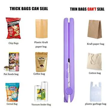 Food Bag Heat Sealer Handheld, Portable Mini Sealing Machine for Bag Food Storage, Double Smart Switches on the Side with 47 inch Separate Type Power Cable (Purple)
