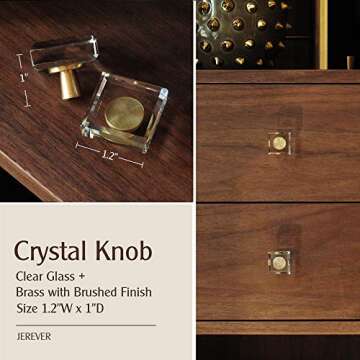 JEREVER 6 Pack Glass Crystal Knobs Brass Drawer Pull Cabinet Handle Gold Furniture Hardware for Dres...