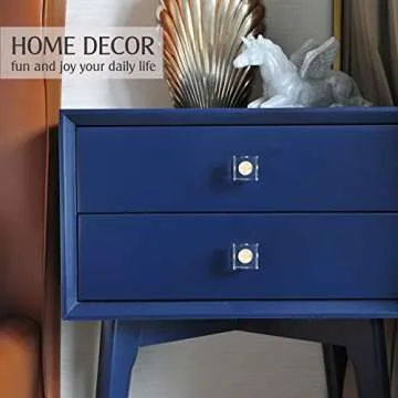 JEREVER 6 Pack Glass Crystal Knobs Brass Drawer Pull Cabinet Handle Gold Furniture Hardware for Dresser Kitchen (Square)