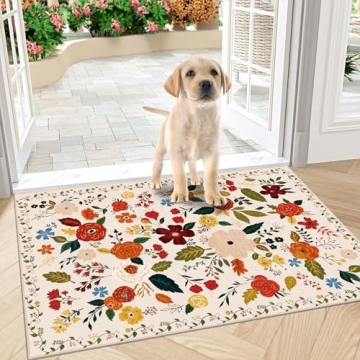 U'Artlines Indoor Door Mat Entrance Rug 2'x3'Soft Non Slip Machine Washable Rug Floral Small Area Rug Throw Rug Carpet for Entryway Front Door Kitchen Bathroom Bedroom Beige