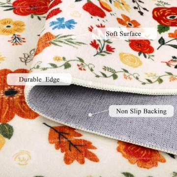 U'Artlines Indoor Door Mat Entrance Rug 2'x3'Soft Non Slip Machine Washable Rug Floral Small Area Rug Throw Rug Carpet for Entryway Front Door Kitchen Bathroom Bedroom Beige