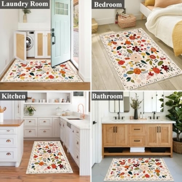 U'Artlines Indoor Door Mat Entrance Rug 2'x3'Soft Non Slip Machine Washable Rug Floral Small Area Rug Throw Rug Carpet for Entryway Front Door Kitchen Bathroom Bedroom Beige