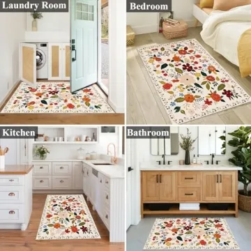 U'Artlines Indoor Door Mat Entrance Rug 2'x3'Soft Non Slip Machine Washable Rug Floral Small Area Rug Throw Rug Carpet for Entryway Front Door Kitchen Bathroom Bedroom Beige