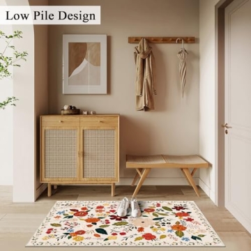 U'Artlines Indoor Door Mat Entrance Rug 2'x3'Soft Non Slip Machine Washable Rug Floral Small Area Rug Throw Rug Carpet for Entryway Front Door Kitchen Bathroom Bedroom Beige