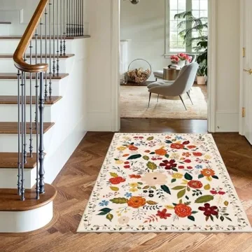 U'Artlines Indoor Door Mat Entrance Rug 2'x3'Soft Non Slip Machine Washable Rug Floral Small Area Rug Throw Rug Carpet for Entryway Front Door Kitchen Bathroom Bedroom Beige
