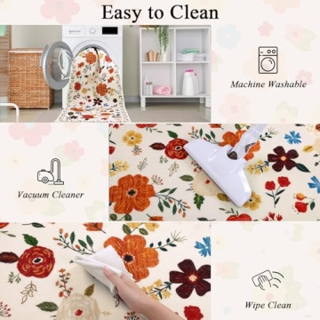U'Artlines Indoor Door Mat Entrance Rug 2'x3'Soft Non Slip Machine Washable Rug Floral Small Area Rug Throw Rug Carpet for Entryway Front Door Kitchen Bathroom Bedroom Beige