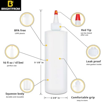 16 oz Squeeze Bottles with Red Top - Flexible Use Bottles