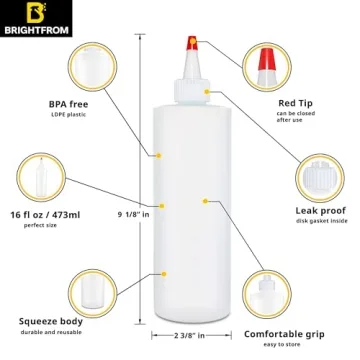 16 oz Squeeze Bottles with Red Top - Flexible Use Bottles