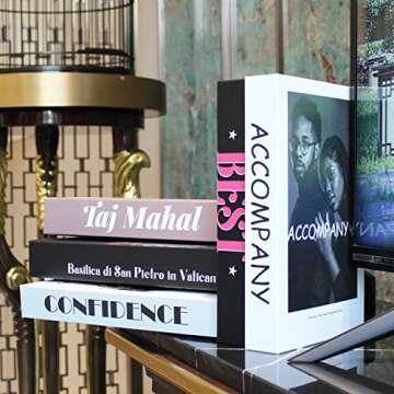 5 Pcs Black and White Decorative Books Set,Faux Books Set for Decoraion,Fake Books for Bookshelf Decoration,Libros Decorativos for Home Decor,Living Room Decor,Coffee Table Books Decor(Black red 7)