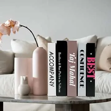 5 Pcs Black and White Decorative Books Set,Faux Books Set for Decoraion,Fake Books for Bookshelf Decoration,Libros Decorativos for Home Decor,Living Room Decor,Coffee Table Books Decor(Black red 7)