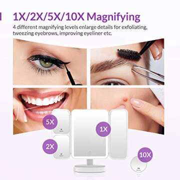EASEHOLD Lighted Mirror for Makeup Vanity Mirror with 38 LED Lighted Mirror 1X/2X/5X/10X Magnification Mirror with Touch Screen 180 Degree Rotation Dual Power Supply Dimming Cosmetic Mirror